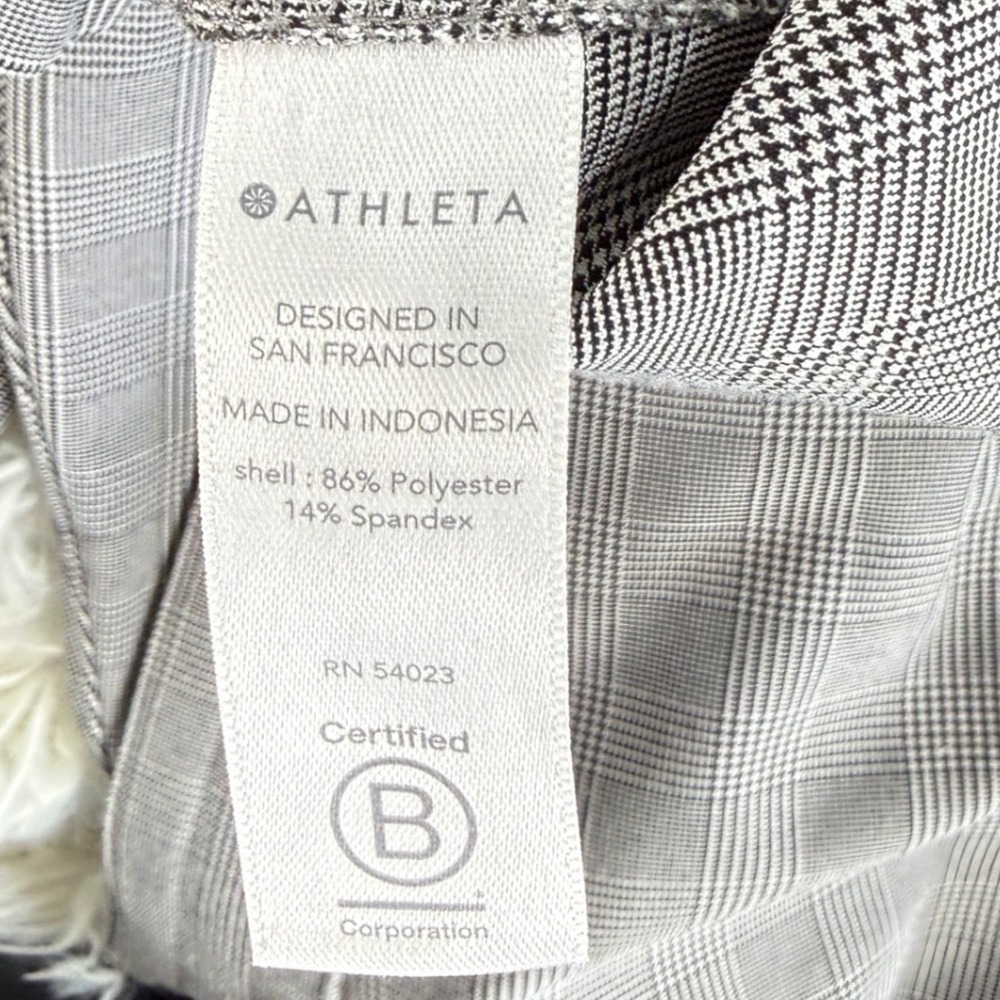 Athleta Skyline Pant Grey Glen Plaid Paperbag Waist Tapered Size 0 Preppy Office - Picture 7 of 13